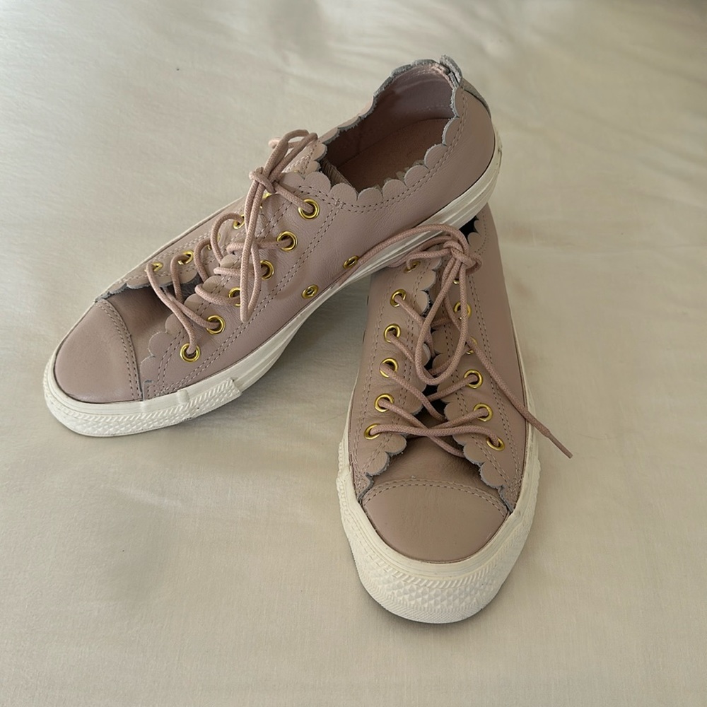 Converse pale pink scalloped edge sneakers